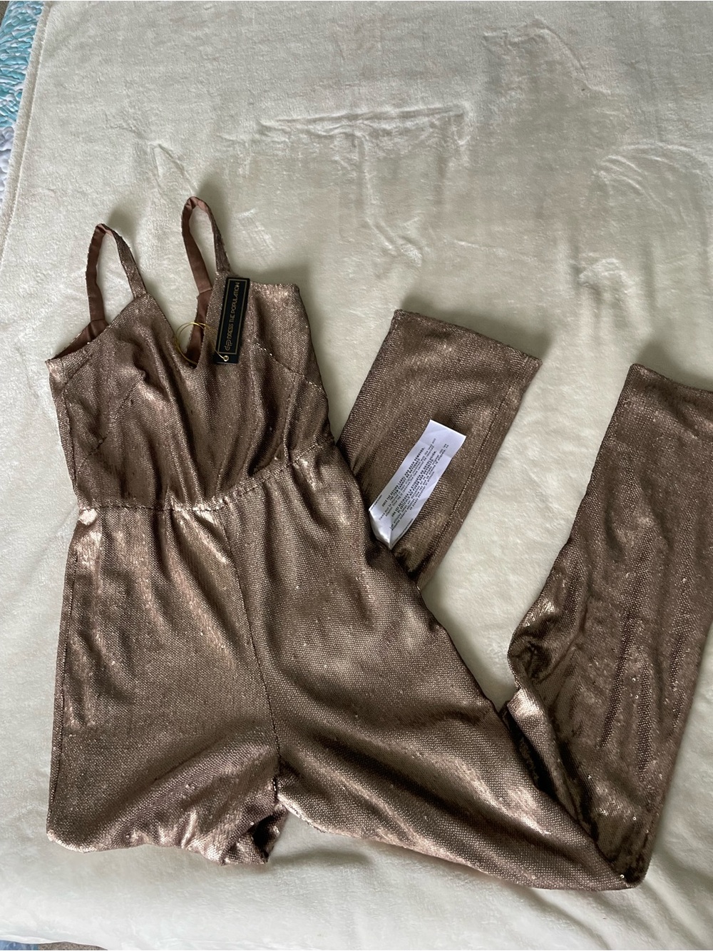 Dress the Population Leigh Metallic Bronze Spaghetti-Strap Jumpsuit